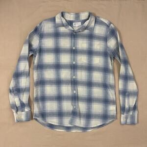 GAP Blue and Cream Plaid Linen Blend Long Sleeve Men’s Shirt Size Medium